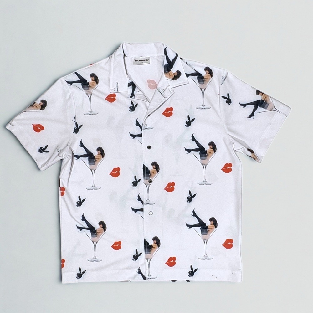 Playboy by Culture Kings Party Cocktail Shirt Size Large Relaxed Fit Camp Collar - Picture 6 of 12